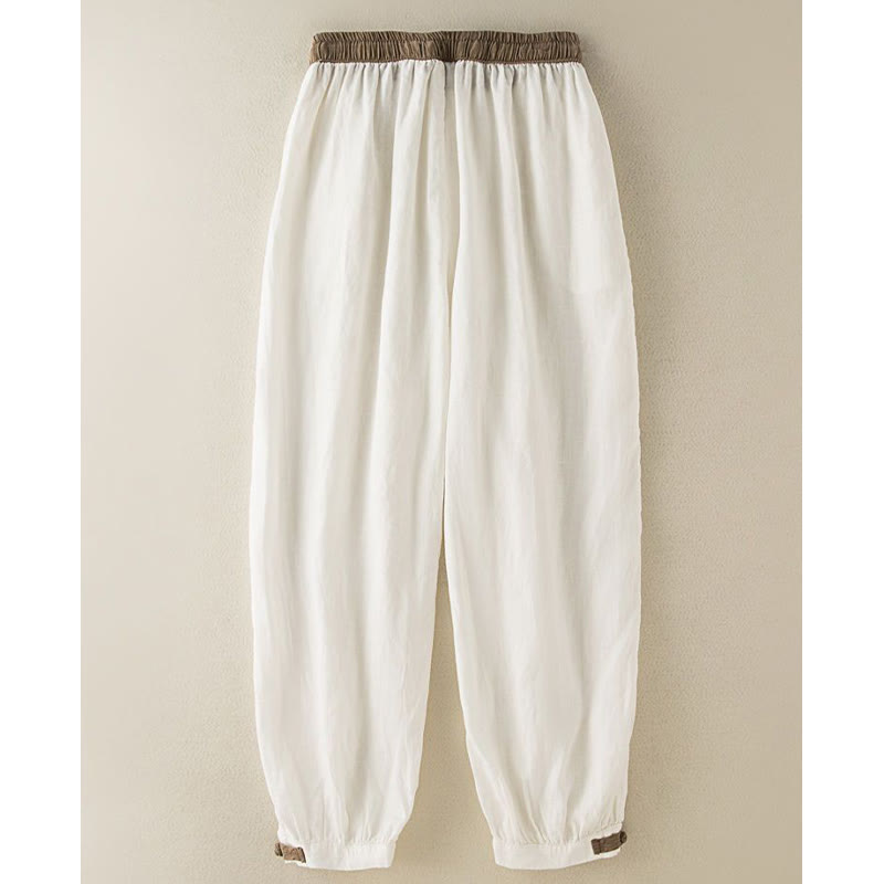 Pantalones harén de algodón liso con cordón y bolsillos para mujer con Buddha Stones - image 9