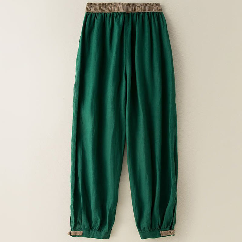 Pantalones harén de algodón liso con cordón y bolsillos para mujer con Buddha Stones - image 12