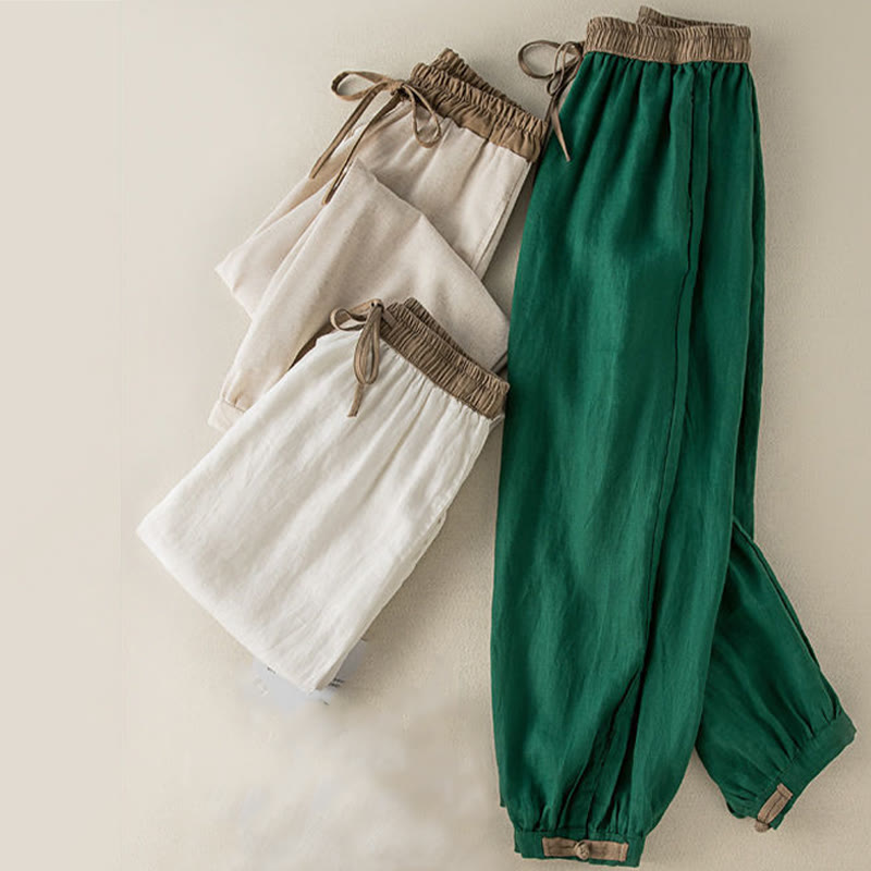 Pantalones harén de algodón liso con cordón y bolsillos para mujer con Buddha Stones - image 10