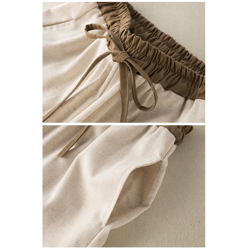 Pantalones harén de algodón liso con cordón y bolsillos para mujer con Buddha Stones - image 3