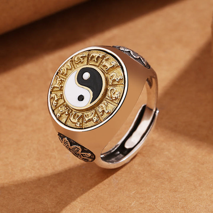 Anillo ajustable de cobre con Buddha Stones y Yin Yang del zodiaco chino