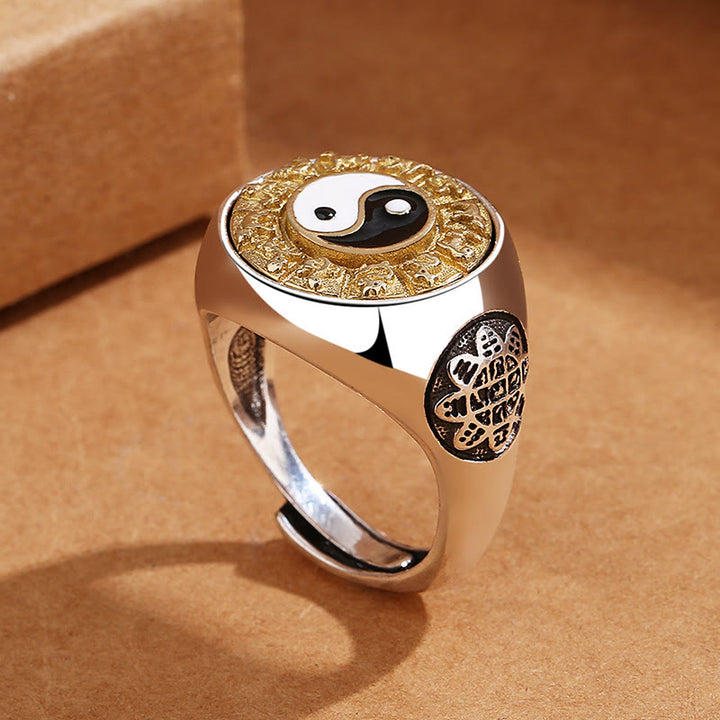 Anillo ajustable de cobre con Buddha Stones y Yin Yang del zodiaco chino