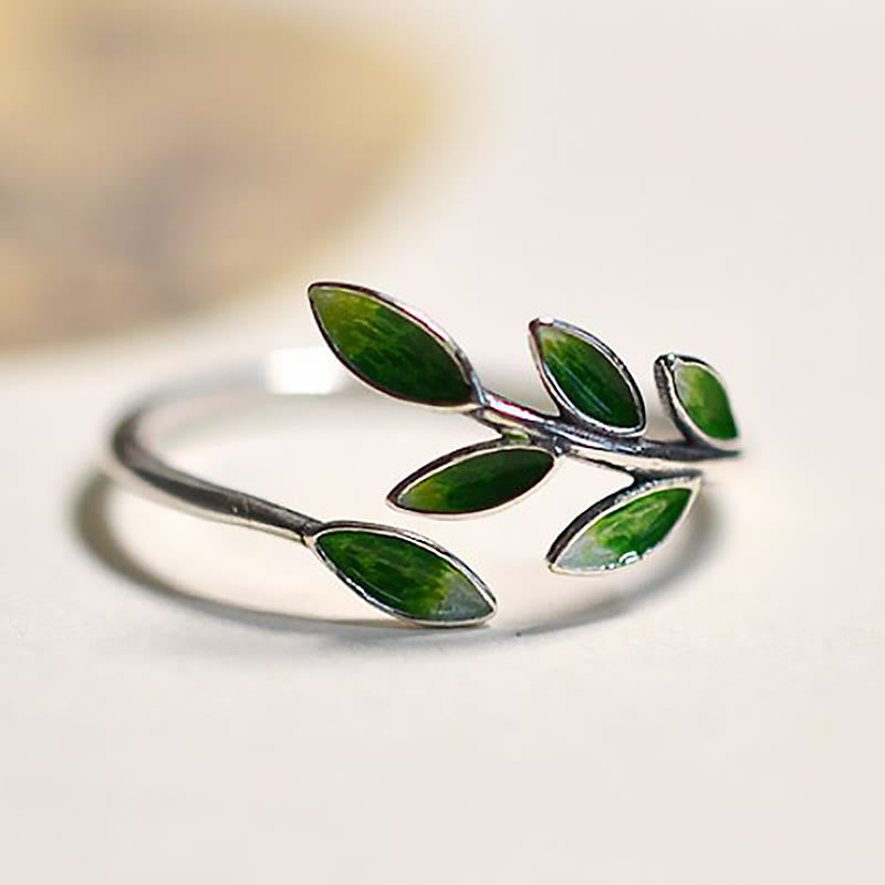 Anillo ajustable de cobre con hojas de piedra de Buda y riqueza