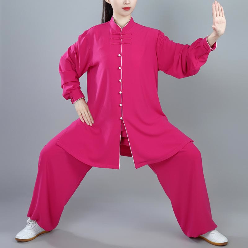 Conjunto de 2 piezas de ropa unisex de algodón con diseño de Buddha Stones y botones de color liso para meditación, tai chi, qigong y zen