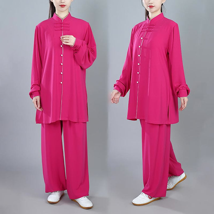 Conjunto de 2 piezas de ropa unisex de algodón con diseño de Buddha Stones y botones de color liso para meditación, tai chi, qigong y zen