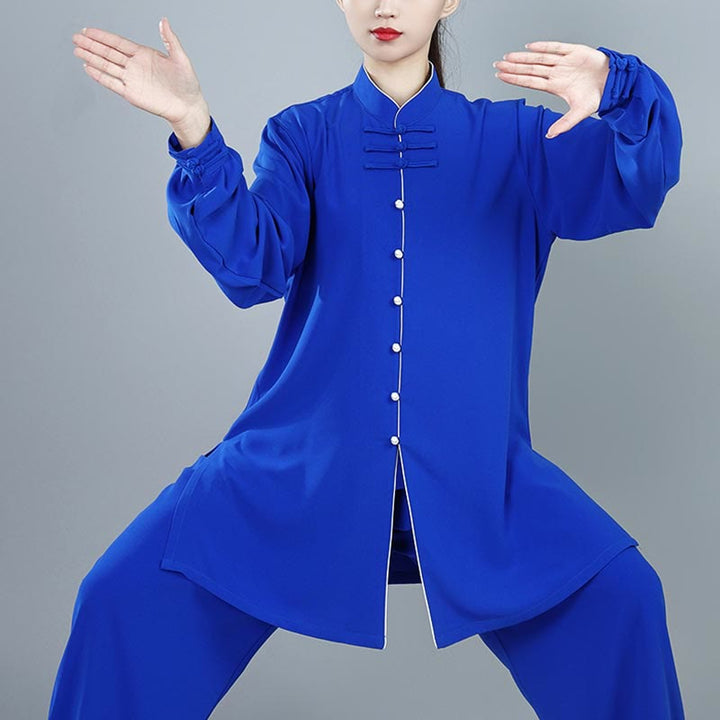 Conjunto de 2 piezas de ropa unisex de algodón con diseño de Buddha Stones y botones de color liso para meditación, tai chi, qigong y zen