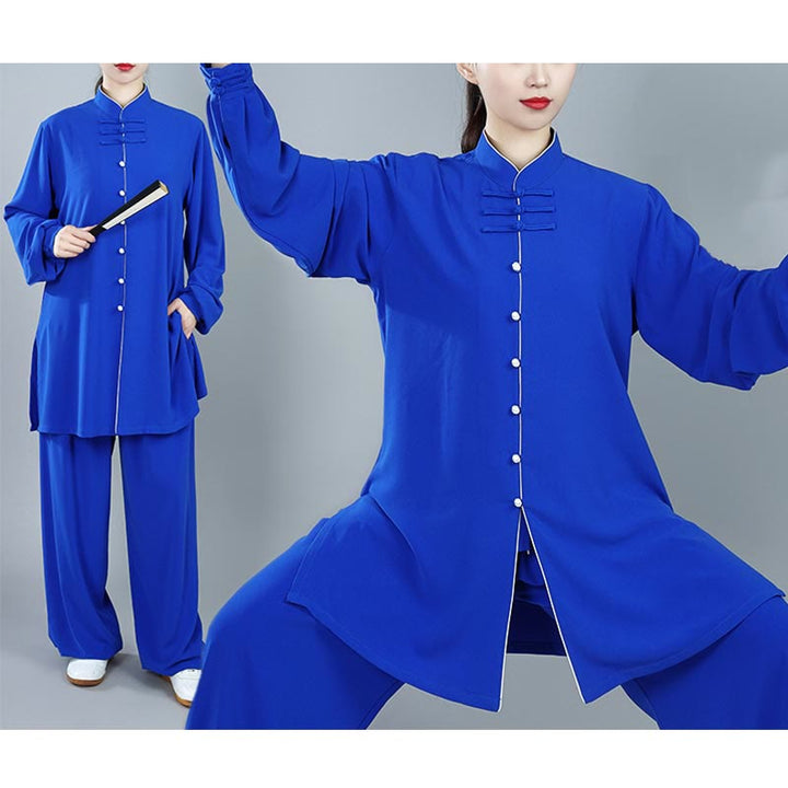 Conjunto de 2 piezas de ropa unisex de algodón con diseño de Buddha Stones y botones de color liso para meditación, tai chi, qigong y zen
