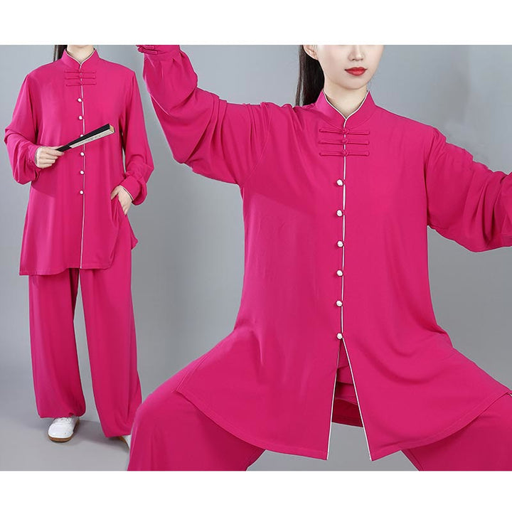 Conjunto de 2 piezas de ropa unisex de algodón con diseño de Buddha Stones y botones de color liso para meditación, tai chi, qigong y zen