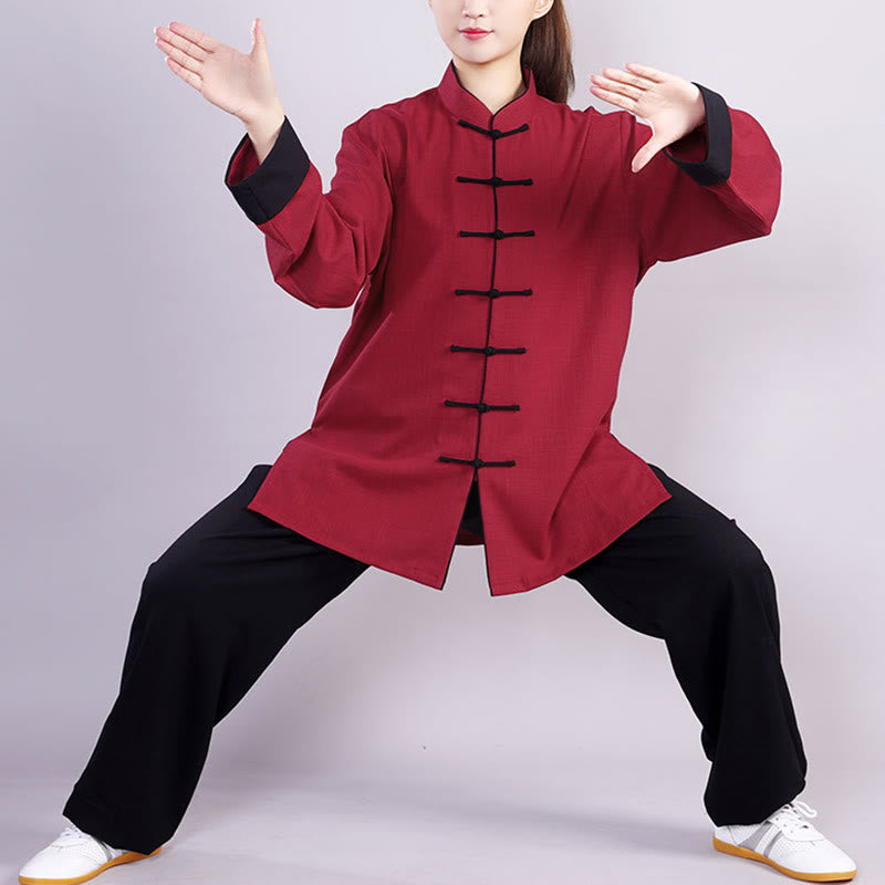 Conjunto de ropa unisex de lino y algodón con diseño de rana y Buddha Stones, para meditación, tai chi, qigong y zen, otoño e invierno, 2 unidades - Rojo granate (forrado de felpa) - 3XL- APTO PARA US./ UK/AU/ EU- XL - image 0