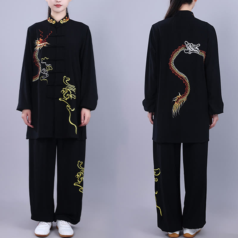 Conjunto de 2 piezas de ropa unisex de algodón con diseño de Buddha Stones y dragón y bordado otoñal para meditación, tai chi, qigong y zen - Negro - 3XL - AJUSTE A LA XL DE EE. US./ UK/AU/ EU - image 0