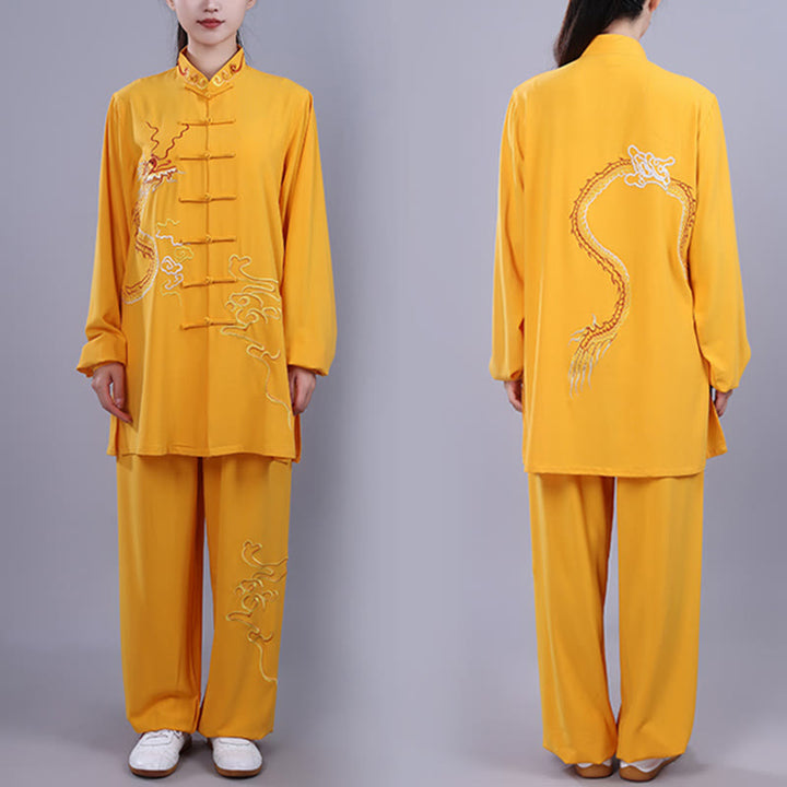 Conjunto de 2 piezas de ropa unisex de algodón con diseño de Buddha Stones y dragón y bordado otoñal para meditación, tai chi, qigong y zen