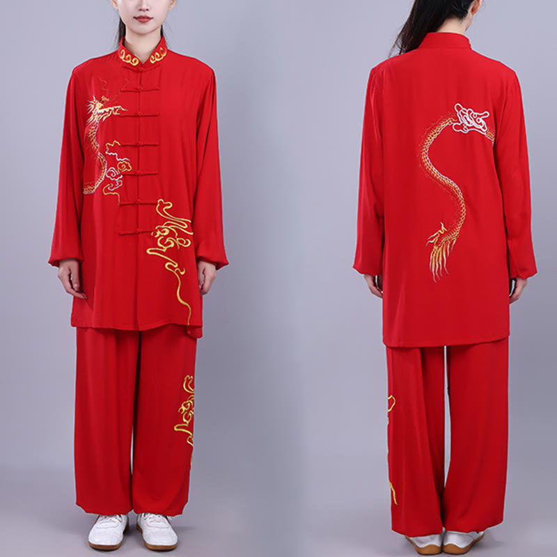 Conjunto de 2 piezas de ropa unisex de algodón con diseño de Buddha Stones y dragón y bordado otoñal para meditación, tai chi, qigong y zen