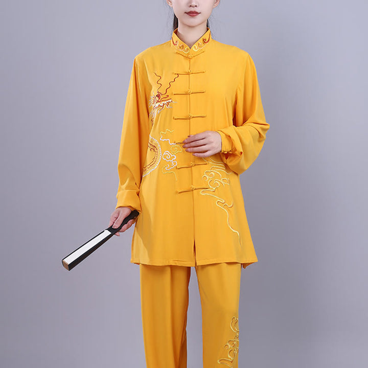 Conjunto de 2 piezas de ropa unisex de algodón con diseño de Buddha Stones y dragón y bordado otoñal para meditación, tai chi, qigong y zen