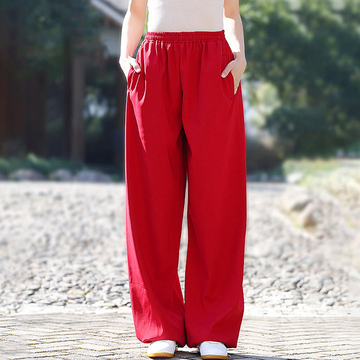 Pantalones de algodón y lino con forro polar y bolsillos unisex con cintura elástica para práctica de tai chi y qigong de Buddha Stones para otoño e invierno - Rojo - 3XL- APTO PARA US . UK/ AU/UE - XL - image 5