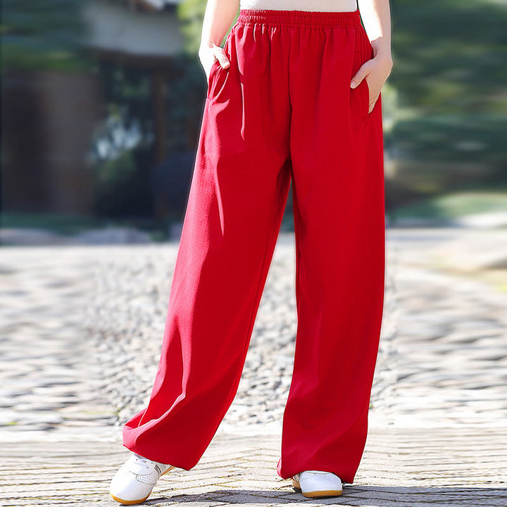 Pantalones de algodón y lino con forro polar y bolsillos unisex con cintura elástica para práctica de tai chi y qigong de Buddha Stones para otoño e invierno - image 7