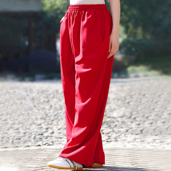 Pantalones de algodón y lino con forro polar y bolsillos unisex con cintura elástica para práctica de tai chi y qigong de Buddha Stones para otoño e invierno - image 8