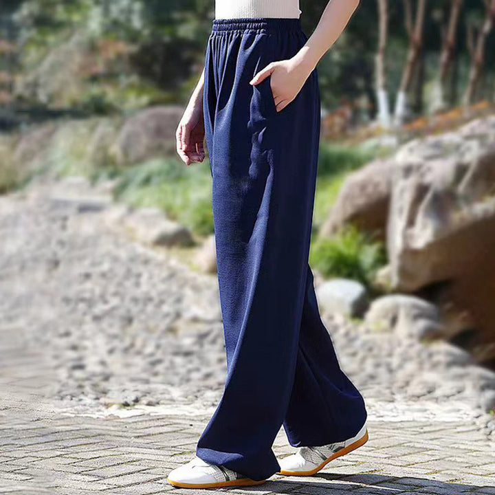 Pantalones de algodón y lino con forro polar y bolsillos unisex con cintura elástica para práctica de tai chi y qigong de Buddha Stones para otoño e invierno - image 3