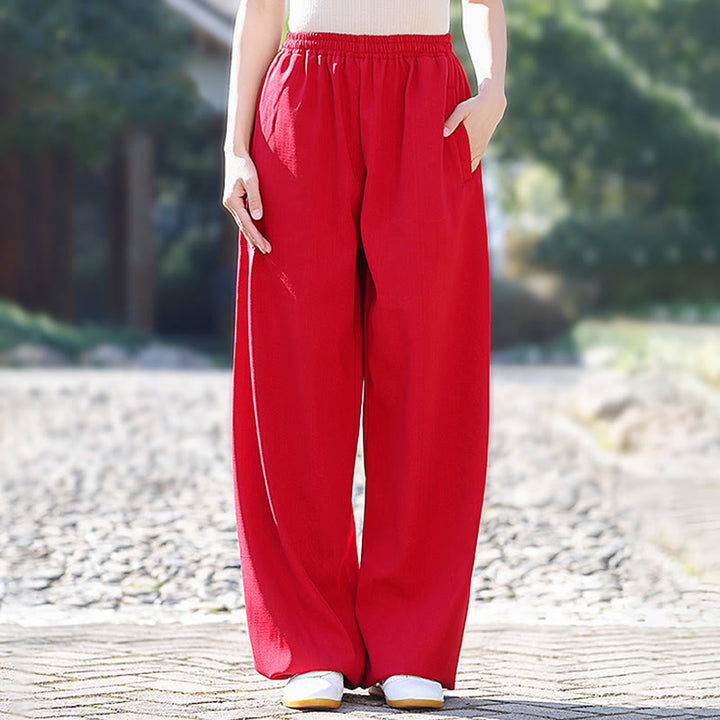 Pantalones de algodón y lino con forro polar y bolsillos unisex con cintura elástica para práctica de tai chi y qigong de Buddha Stones para otoño e invierno - image 6
