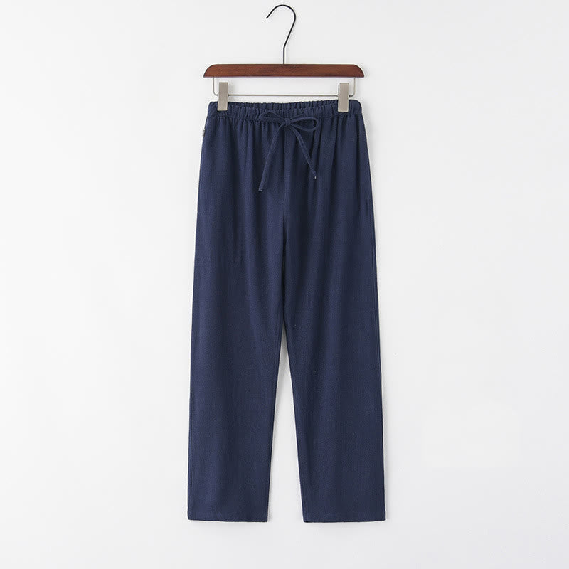 Pantalones de lino con cordón y bolsillos para hombre de primavera y verano con Buddha Stones - Azul acero - US/UK/AU44, EU54 (4XL) - image 4