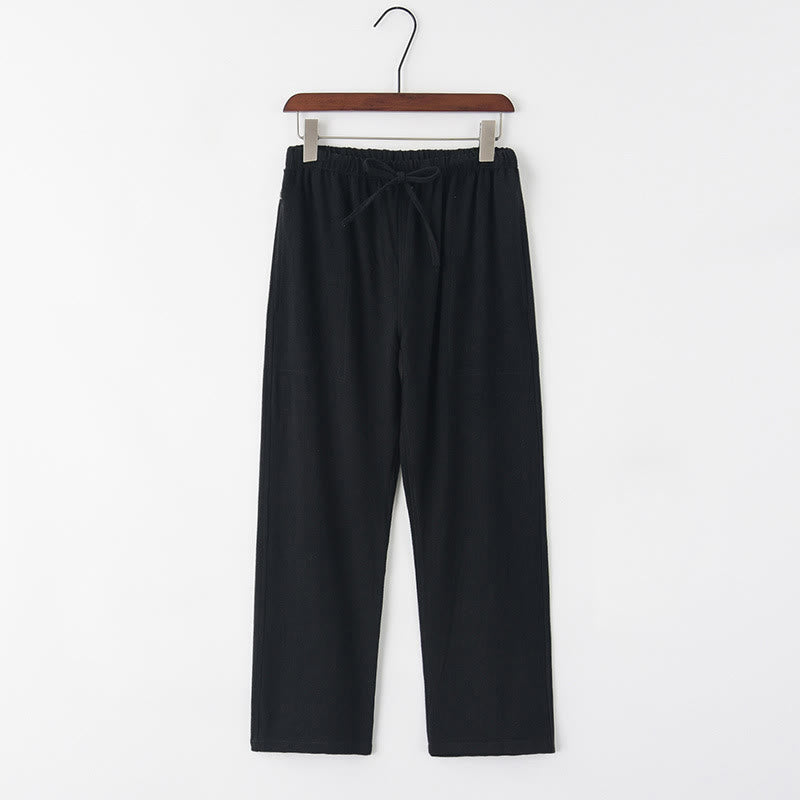 Pantalones de lino con cordón y bolsillos para hombre de primavera y verano con Buddha Stones - Negro - US/UK/AU44, EU54 (4XL) - image 3