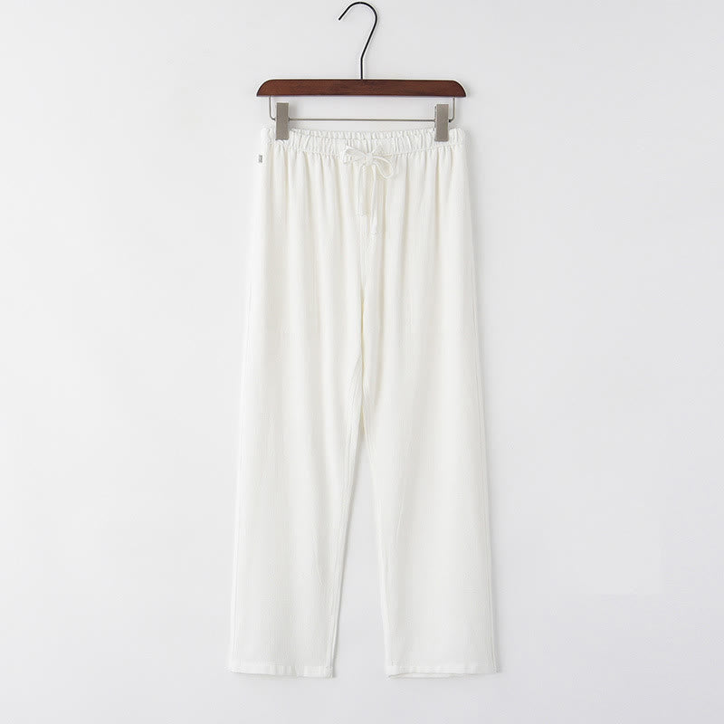 Pantalones de lino con cordón y bolsillos para hombre de primavera y verano con Buddha Stones - Blanco - US/UK/AU44, EU54 (4XL) - image 1