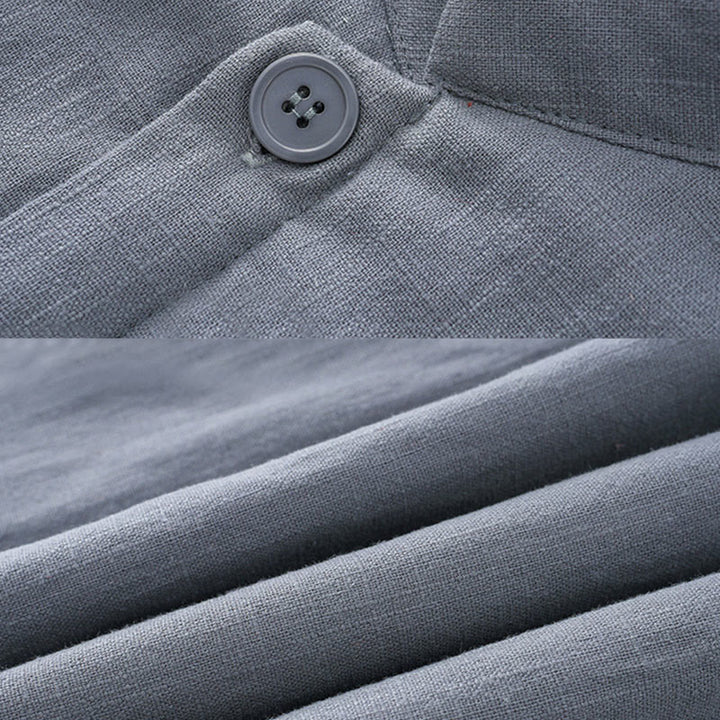 Traje de espiga con botones de rana para hombre de invierno con Buddha Stones, chaqueta y camisa con forro polar de algodón y lino con bolsillos - image 5