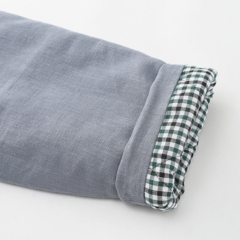 Traje de espiga con botones de rana para hombre de invierno con Buddha Stones, chaqueta y camisa con forro polar de algodón y lino con bolsillos - image 9