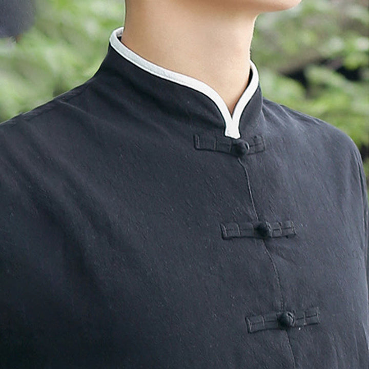 Conjunto de 2 piezas de camisa y pantalones de manga tres cuartos de algodón con botones de rana para hombre de Buddha Stones - image 12