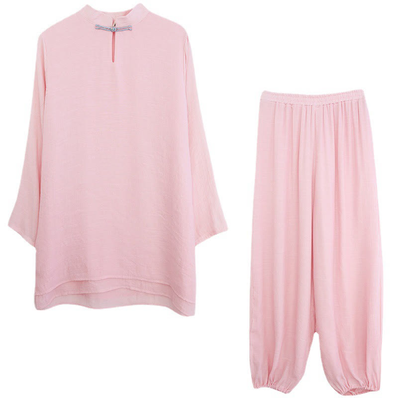 Conjunto de 2 piezas de camisa y pantalones de manga larga para mujer con Buddha Stones y ropa de meditación