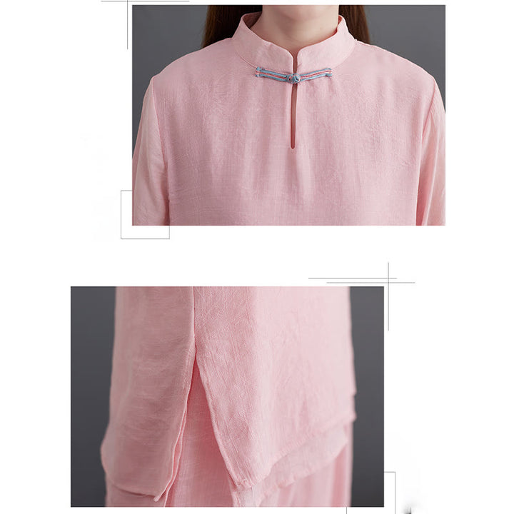 Conjunto de 2 piezas de camisa y pantalones de manga larga para mujer con Buddha Stones y ropa de meditación
