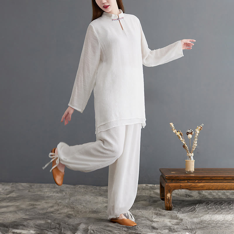 Conjunto de 2 piezas de camisa y pantalones de manga larga para mujer con Buddha Stones y ropa de meditación