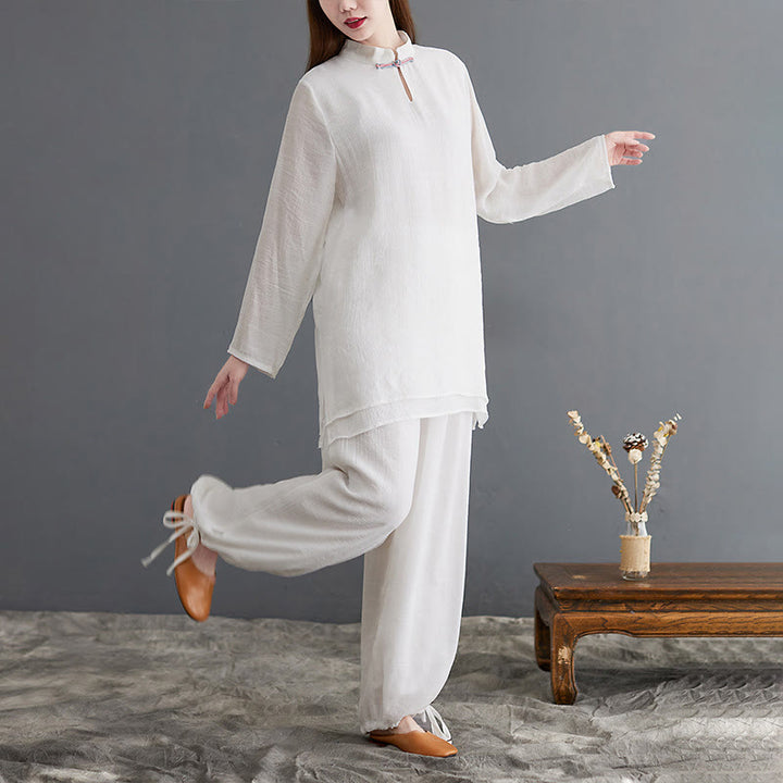 Conjunto de 2 piezas de camisa y pantalones de manga larga para mujer con Buddha Stones y ropa de meditación