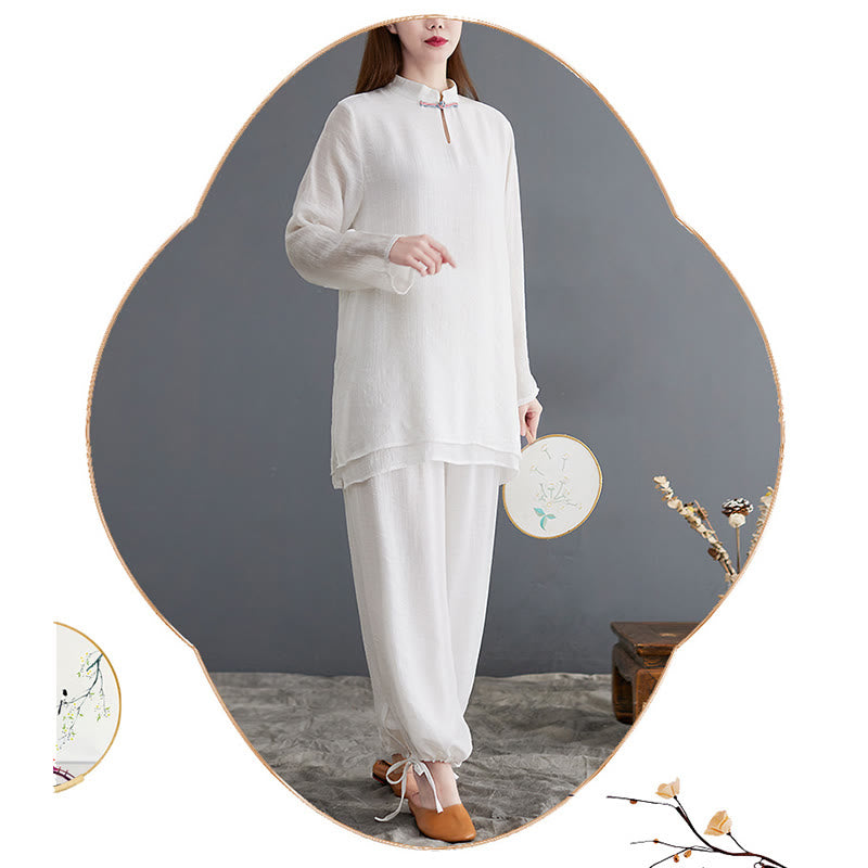 Conjunto de 2 piezas de camisa y pantalones de manga larga para mujer con Buddha Stones y ropa de meditación