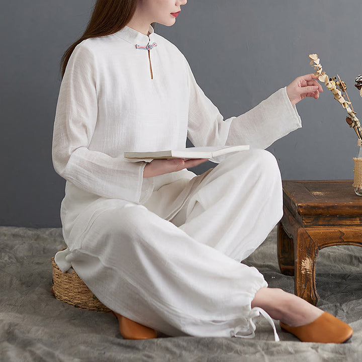 Conjunto de 2 piezas de camisa y pantalones de manga larga para mujer con Buddha Stones y ropa de meditación