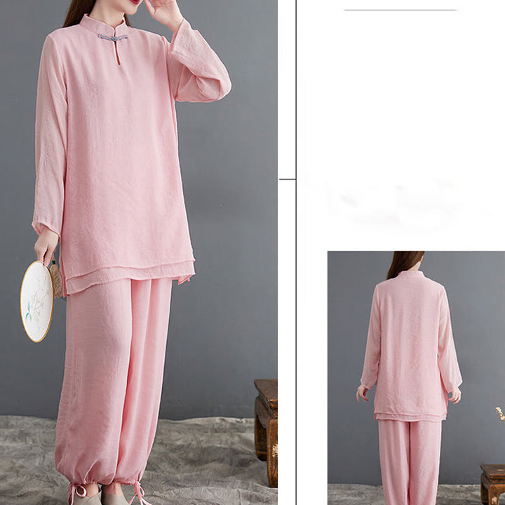 Conjunto de 2 piezas de camisa y pantalones de manga larga para mujer con Buddha Stones y ropa de meditación