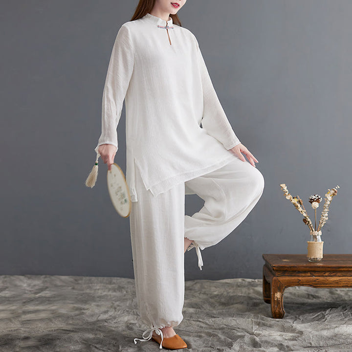 Conjunto de 2 piezas de camisa y pantalones de manga larga para mujer con Buddha Stones y ropa de meditación