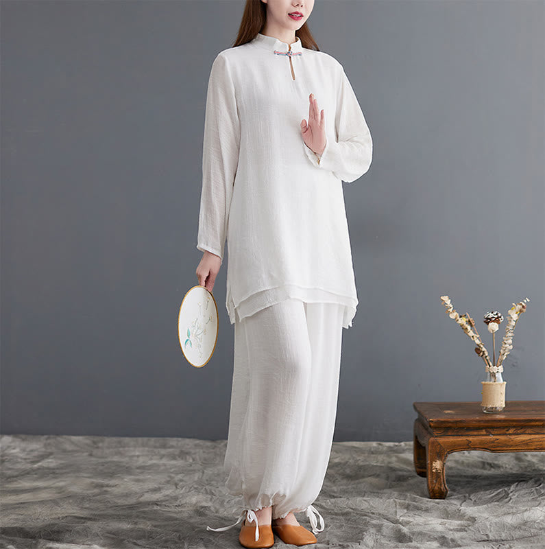 Conjunto de 2 piezas de camisa y pantalones de manga larga para mujer con Buddha Stones y ropa de meditación - Blanco - US8-10，UK/AU12-14，EU40-42 (2XL) - image 13