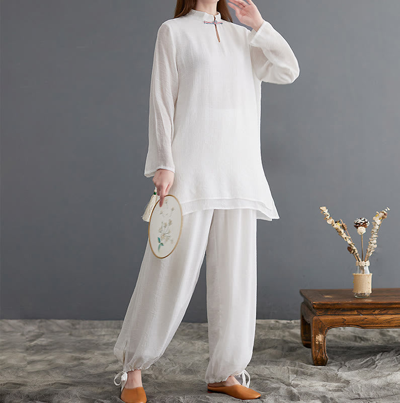 Conjunto de 2 piezas de camisa y pantalones de manga larga para mujer con Buddha Stones y ropa de meditación