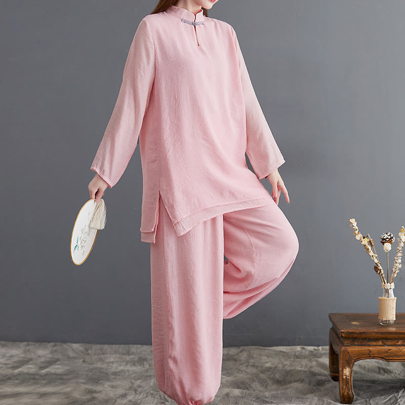 Conjunto de 2 piezas de camisa y pantalones de manga larga para mujer con Buddha Stones y ropa de meditación
