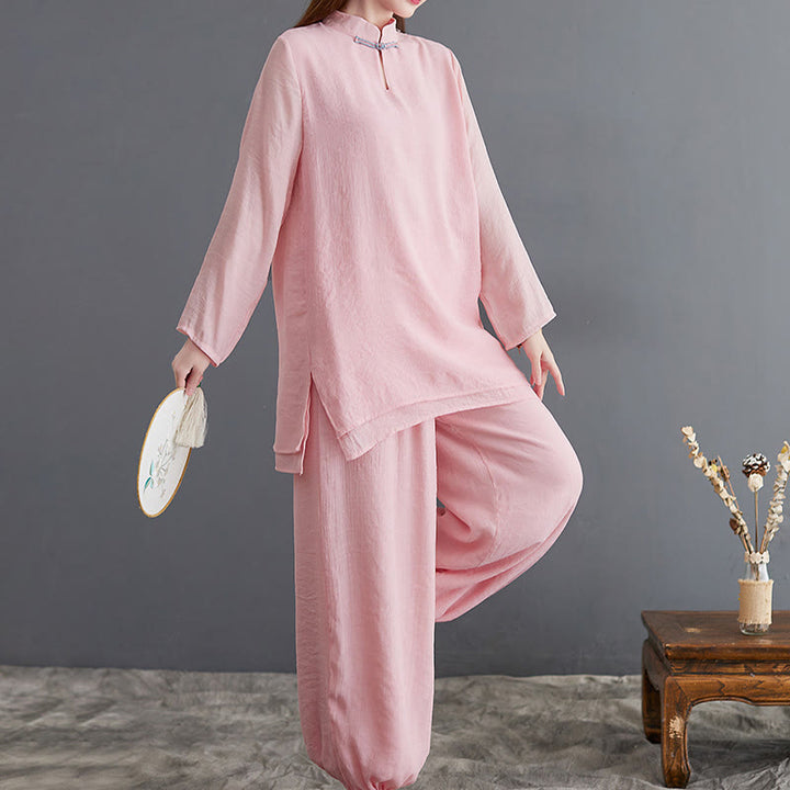 Conjunto de 2 piezas de camisa y pantalones de manga larga para mujer con Buddha Stones y ropa de meditación