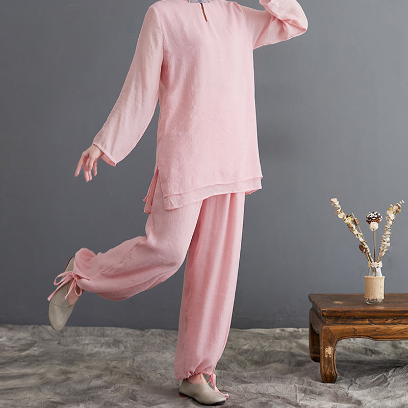 Conjunto de 2 piezas de camisa y pantalones de manga larga para mujer con Buddha Stones y ropa de meditación
