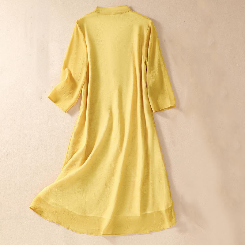 Vestido camisero con botones de rana y bordado de flores para mujer de Buddha Stones, pantalones de pierna ancha - image 2