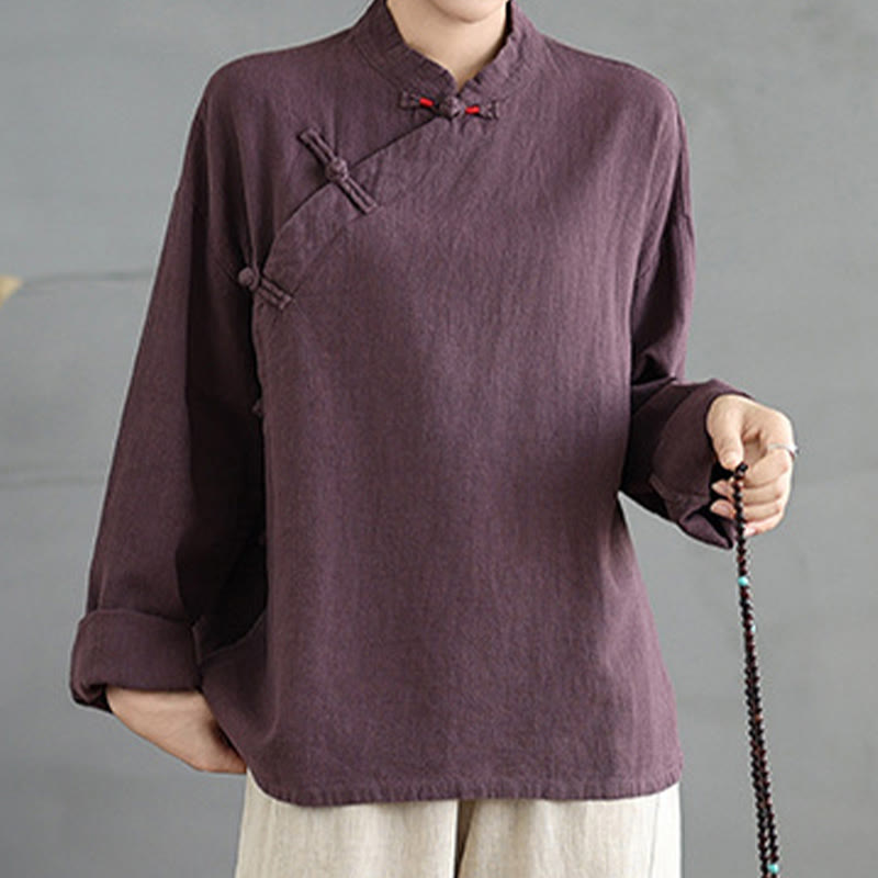 Camisa de mujer de manga larga con botones de rana en color liso con Buddha Stones - image 13