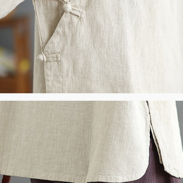 Camisa de mujer de manga larga con botones de rana en color liso con Buddha Stones - image 10