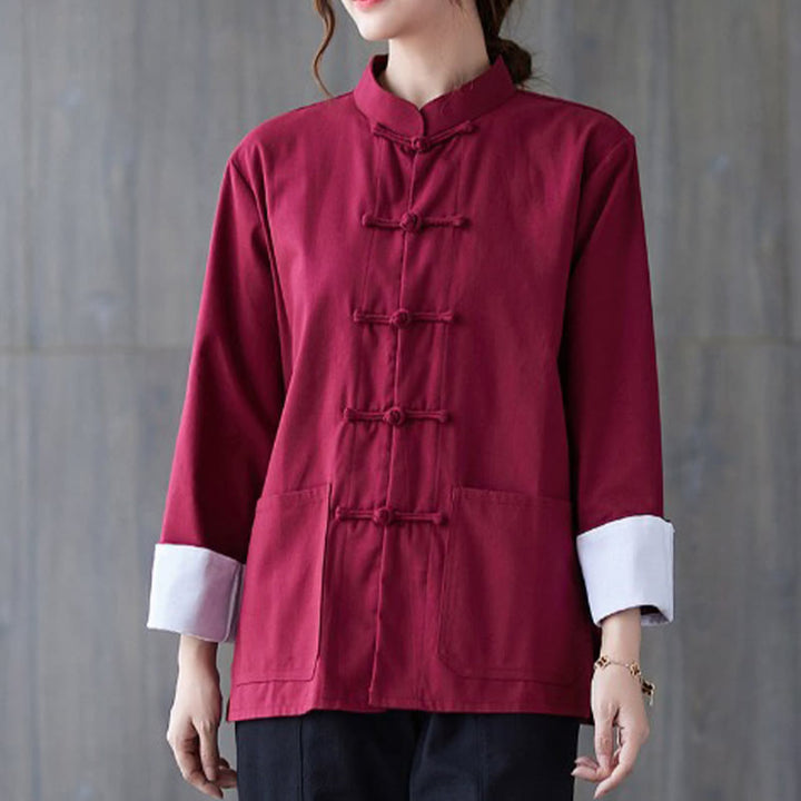 Conjunto de ropa de meditación para mujer con camisa de manga larga y botones de rana de Buddha Stones. - Camisa color burdeos - US8-10，UK/AU12-14，EU40-42 (2XL) - image 7