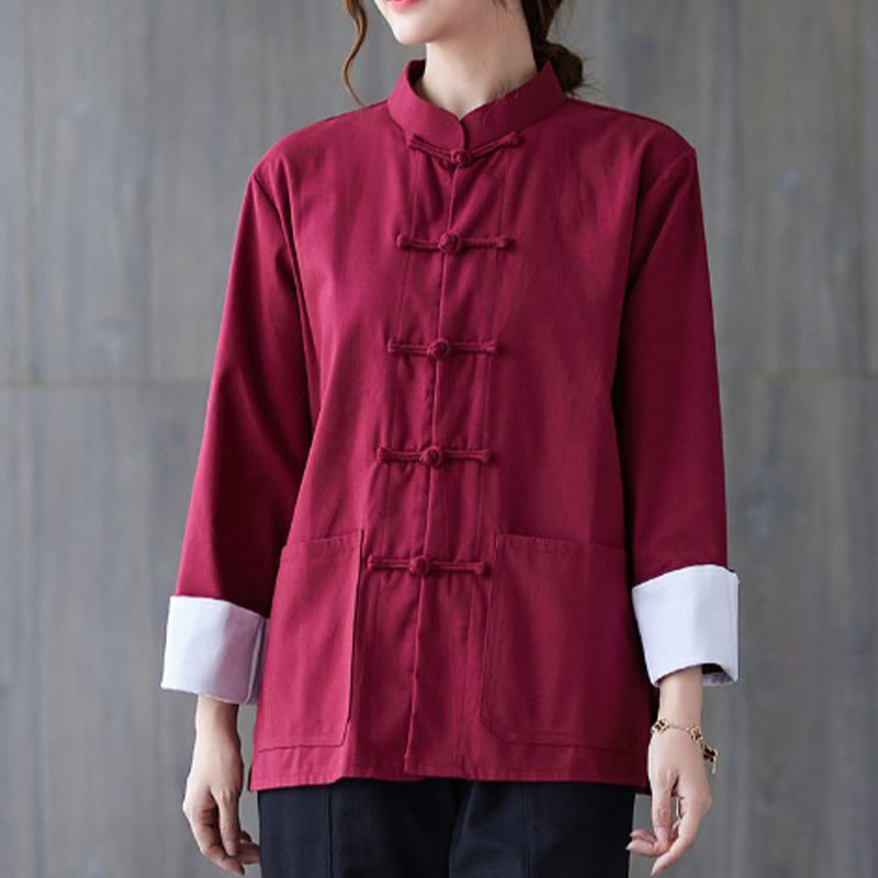 Camisa de manga larga con botones de rana para mujer con Buddha Stones, pantalones de meditación, ropa de lino y algodón
