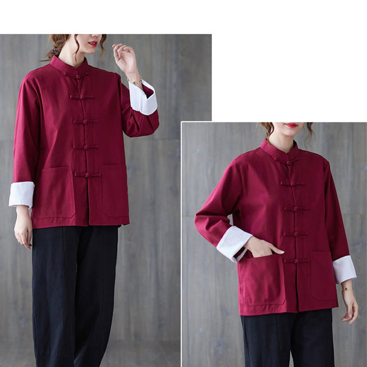 Conjunto de ropa de meditación para mujer con camisa de manga larga y botones de rana de Buddha Stones. - image 10