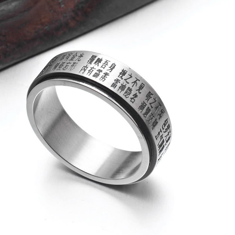 Anillo giratorio de equilibrio de acero de titanio con caracteres chinos Bagua Yin Yang y Buddha Stones