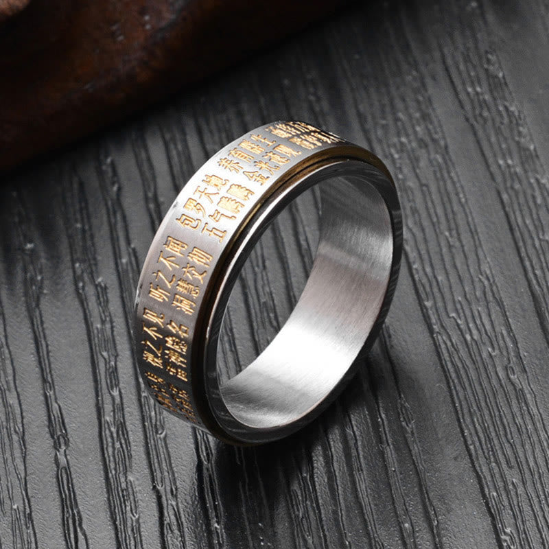Anillo giratorio de equilibrio de acero de titanio con caracteres chinos Bagua Yin Yang y Buddha Stones