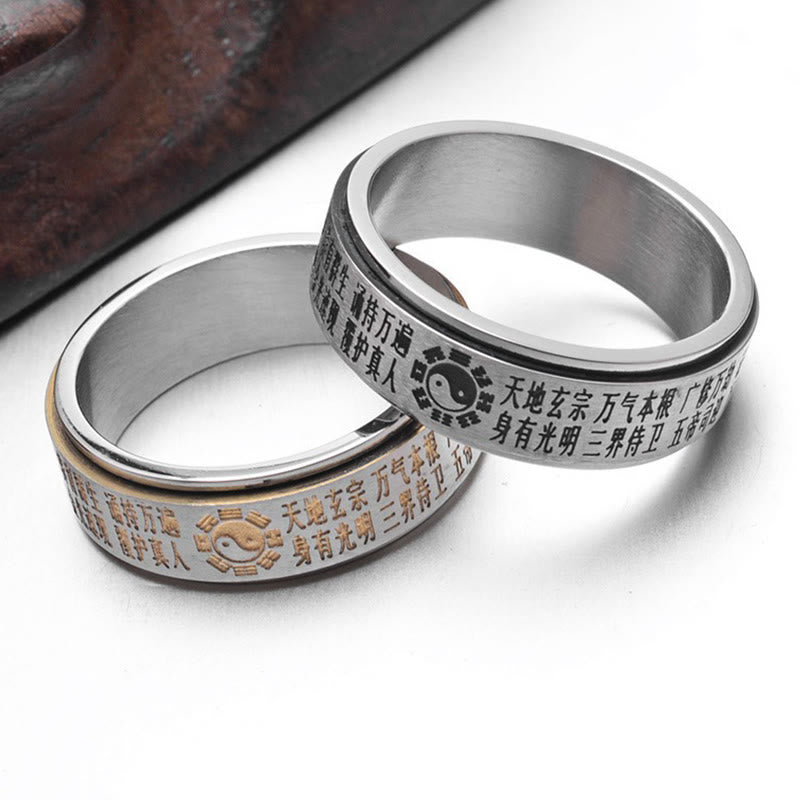 Anillo giratorio de equilibrio de acero de titanio con caracteres chinos Bagua Yin Yang y Buddha Stones